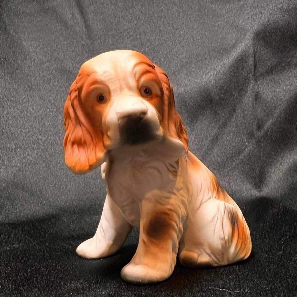 Vintage Spaniel Dog Puppy Figurine Ceramic Brown White 4.5" Excellent Realistic